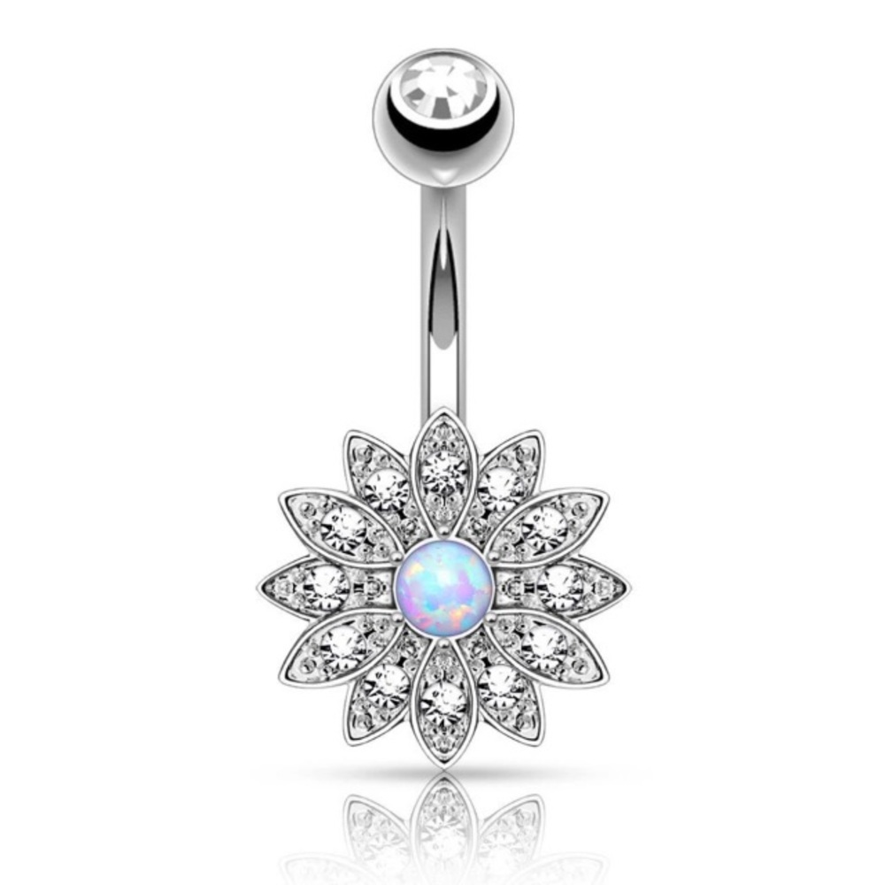Gorgeous opal lotus flower belly ring